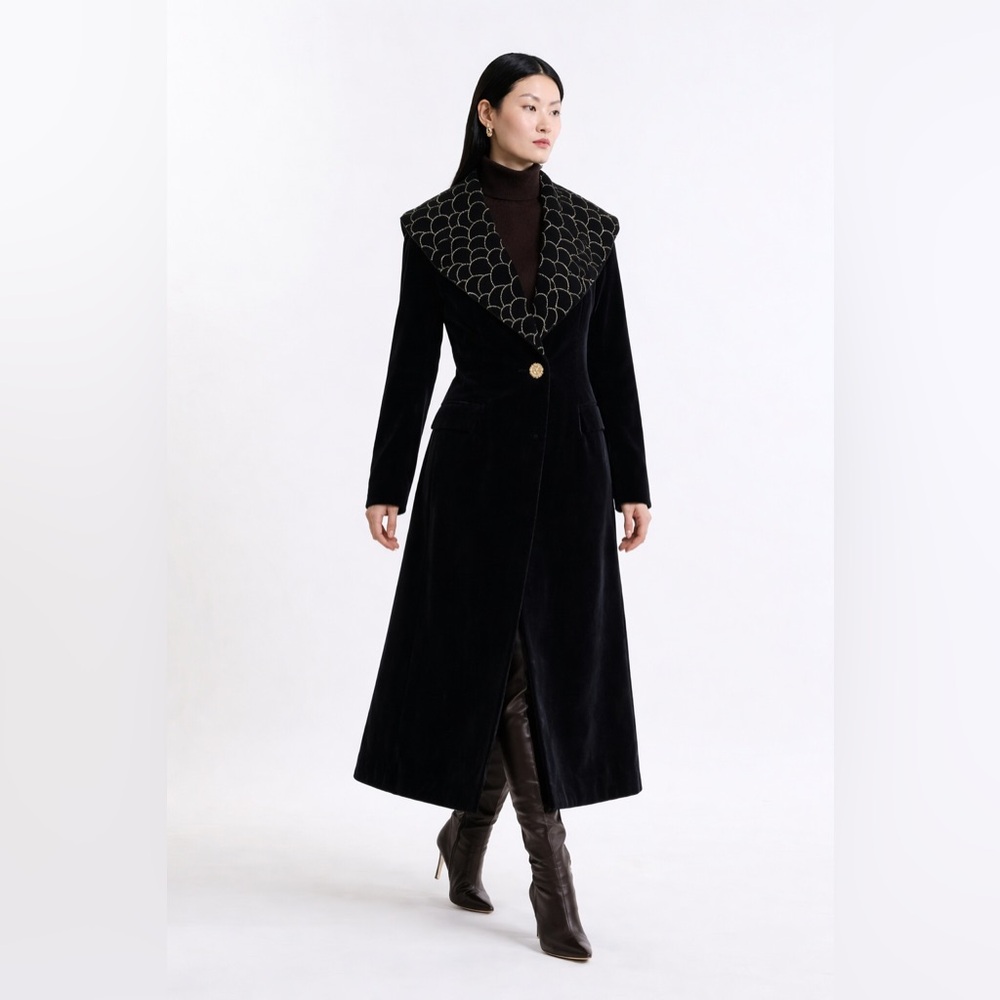 🔥 HOST PICK 🔥 Cattiva Long Velvet Coat Black Vintage L - Picture 5 of 12